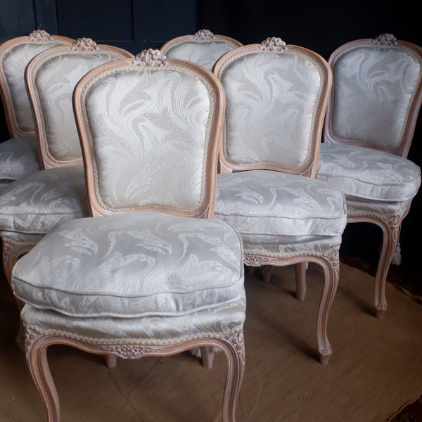 Pair of Vintage FRENCH Louis Style Cream Shabby Chic Carved Lime Wash Dining Chairs 