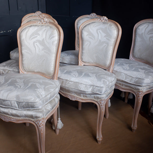 Pair of Vintage FRENCH Louis Style Cream Shabby Chic Carved Lime Wash Dining Chairs 