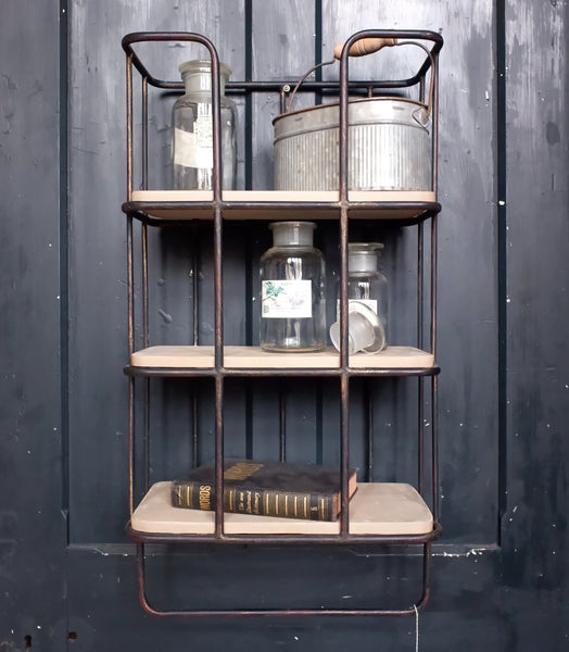 New Vintage Retro Style Black Metal 3 Shelf Rustic Industrial Wall Rack w/Towel Rail