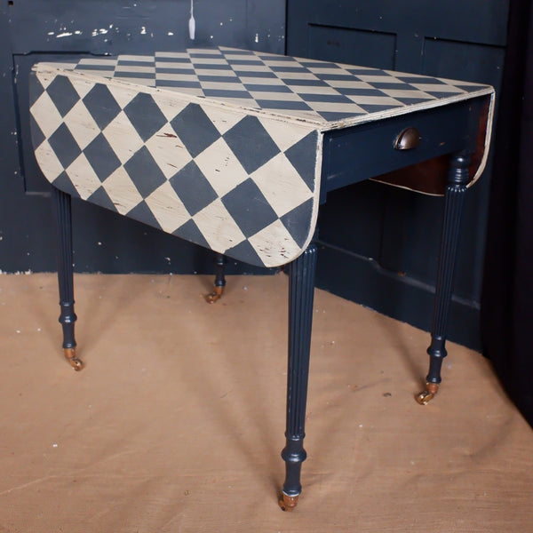 Antique Victorian RUSTIC Painted Harlequin DROP Leaf Dining Pembroke Side Table