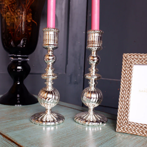 New Vintage French Silver Pillar MIRROR Candlestick Candle Holder