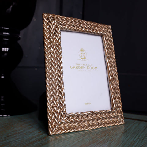 New 6x4" Pale GOLD Plaited Ornate Picture PHOTO Frame