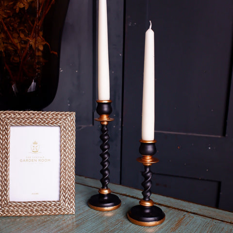 New Vintage French Shabby Chic Black & Gold Spiral Twist Candle Stick Holder - 2 Sizes