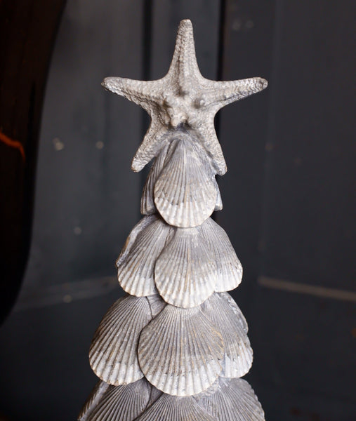 New Set Of 2 Christmas Trees Festive SILVER Grey Sea Conch Rustic Xmas Ornament Starfish