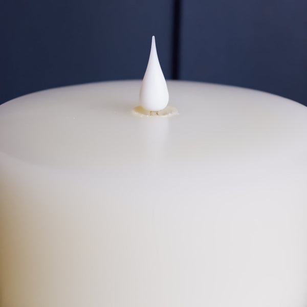 New Large LED Timer Ivory Pillar Flameless Wax CANDLE Light 48x12cm