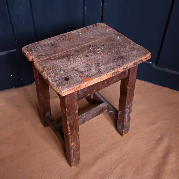 Original Antique PINE Wood Rustic Small MILKING Stool Plant Stand Seat