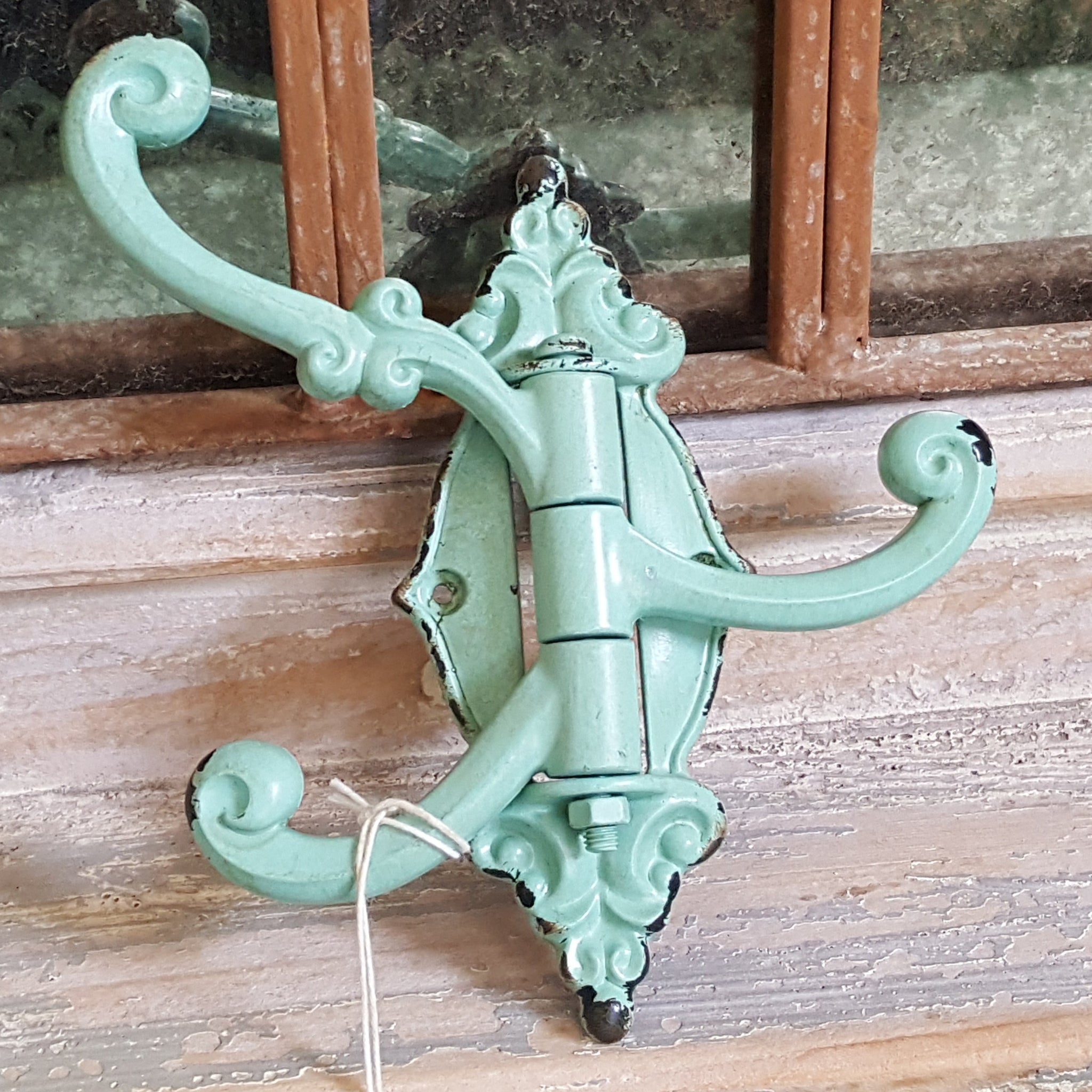 NEW French Vintage GREEN/Blue Wall Door 3 Coat HOOKS Shabby Chic