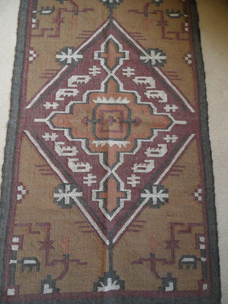 New 120x180cm INDIAN KILIM KELIM Jute & Wool Aztec Design HAND WOVEN Carpet Rug Runner