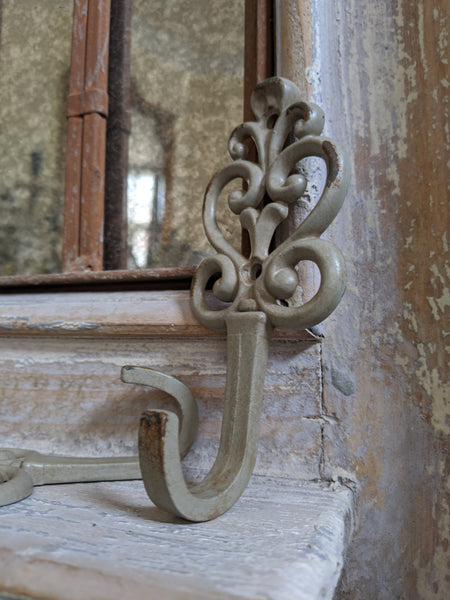 New French Vintage Shabby Chic Metal CREAM Green Rustic Wall Coat Towel Hat HOOK