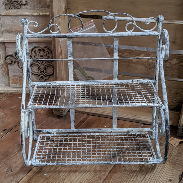 New GREY Shabby Chic French Metal 2 Shelf Spice Kitchen Bath Storage Wall or Freestanding Rack