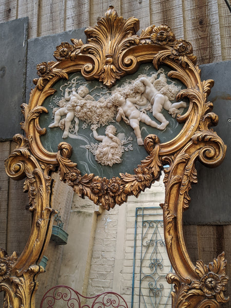 Gold Gilt French Louis Vintage Antique Style Ornate OVERMANTEL Tall Wall Frame Full Length Mirror