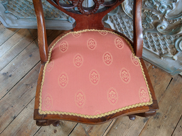 INLAID Antique ART NOUVEAU Walnut Carved Back Ornate Hall Parlour Occasional Chair