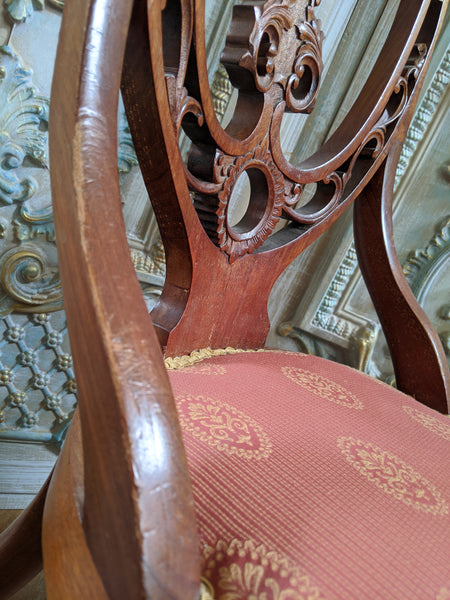 INLAID Antique ART NOUVEAU Walnut Carved Back Ornate Hall Parlour Occasional Chair