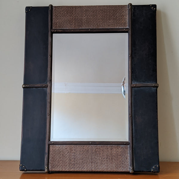 NEW Wood & Rattan Leather Stud Distressed Shabby Chic Large Rustic Wall Mirror