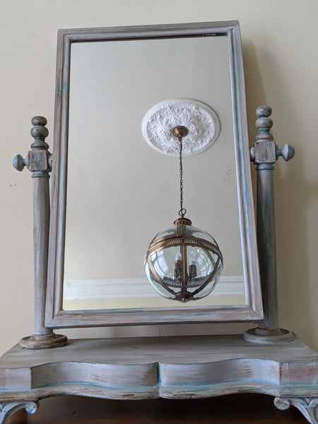 Antique Victorian Mahogany GREY Shabby Chic French Louis Freestanding SWIVEL Dressing Table Overmantel Mirror