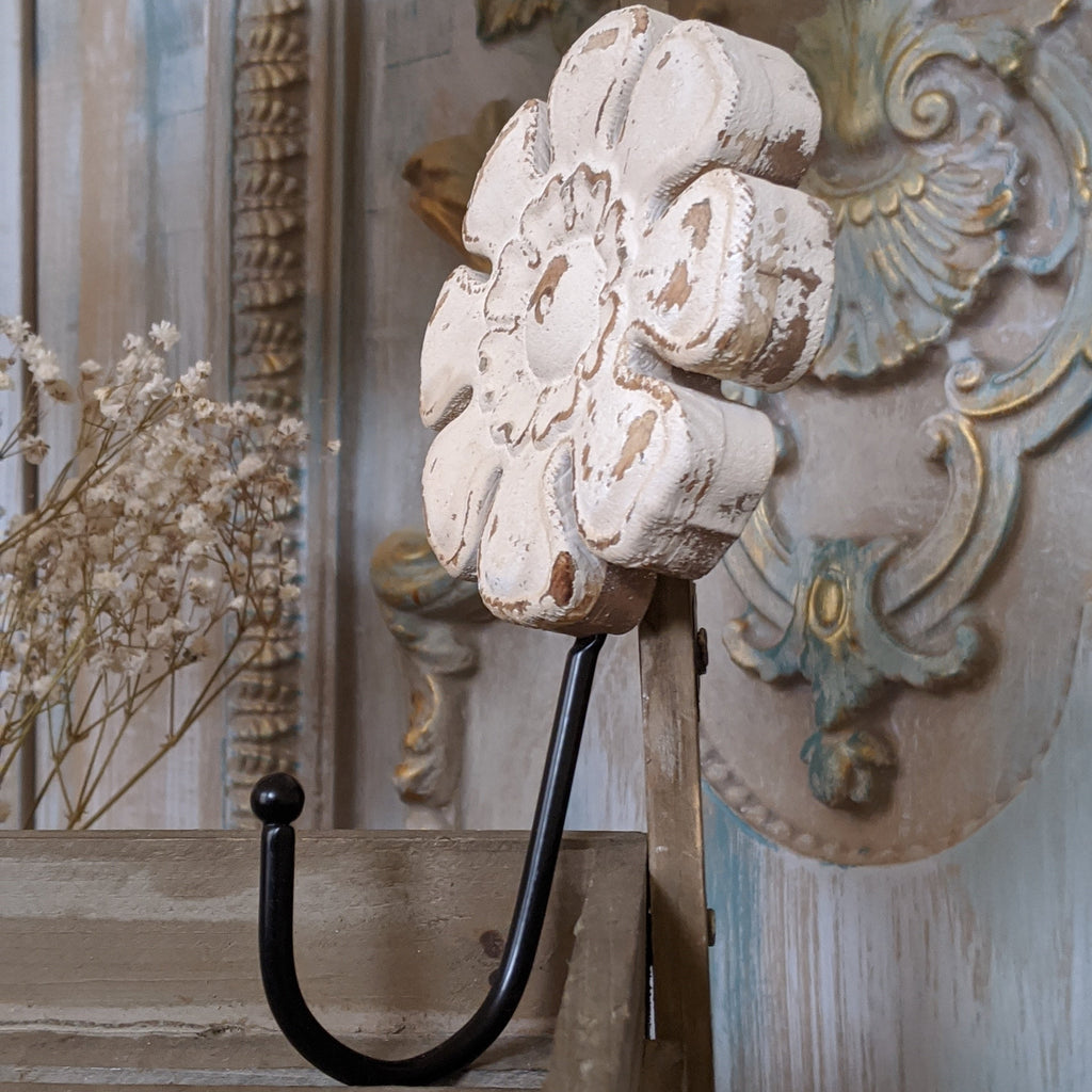NEW French Vintage CREAM Flower Wall Door Coat Towel HOOK Shabby Chic –  Riverside Interiors
