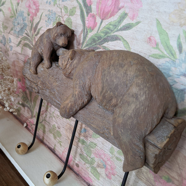 New Mother & Baby BEAR Shabby Chic Rustic Wall Door 3 Coat HOOKS