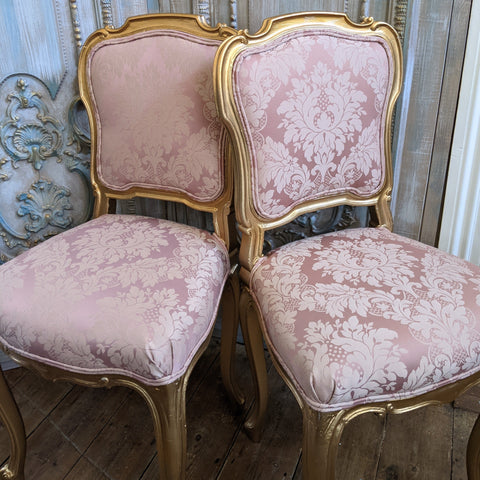 Antique FRENCH Louis Shabby Chic GOLD & Dusky Pink Carved Hall Boudoir Parlour Dining Chair