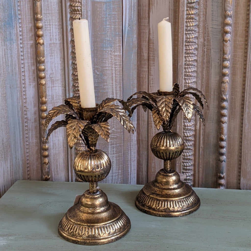Vintage Brass Chamberstick Candle Holder Golden Interior 