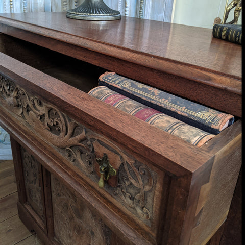 Vintage Oriental Carved Dragon Hardwood Rustic Cabinet Cupboard Sideboard Unit