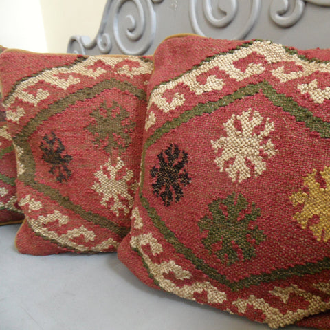 New 18" Square INDIAN KILIM KELIM Jute & Wool Aztec Design HAND WOVEN CUSHION & Cover