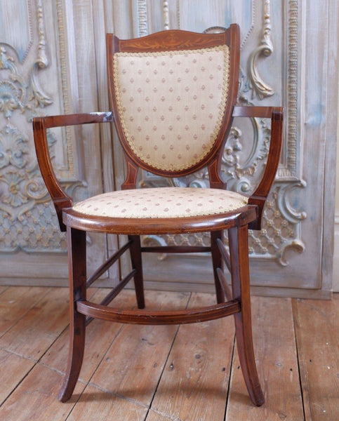 Antique Mahogany Fireside Library Reading Parlour INLAID Elbow Occasional Chair