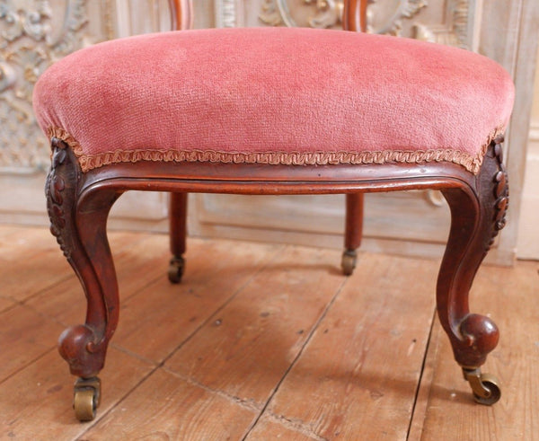 Antique Victorian Walnut Carved NURSING Fireside Hall Side Low Chair