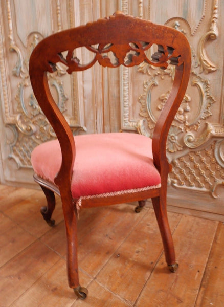 Antique Victorian Walnut Carved NURSING Fireside Hall Side Low Chair