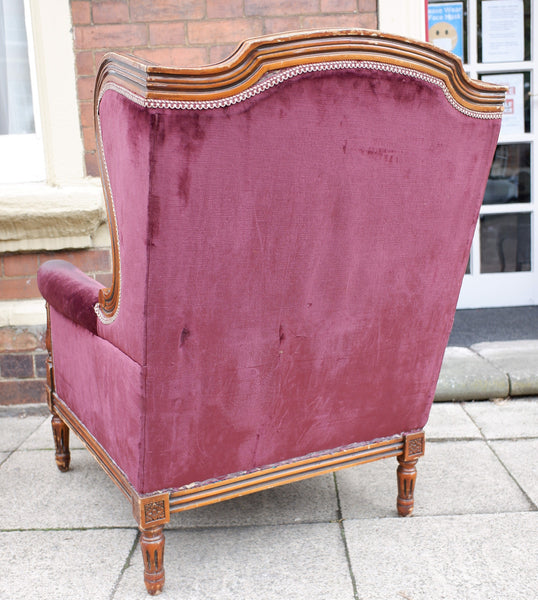 Vintage FRENCH Louis Shabby Chic WING Back LARGE Throne Carved Armchair Chair