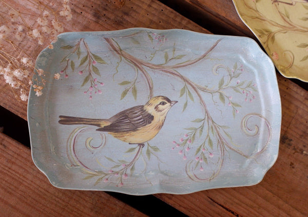 New Metal Japanese Style Shabby Chic French Small Floral BIRD Tray Dish